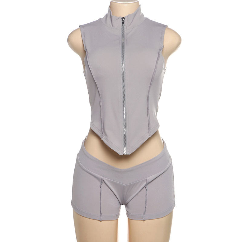 Damen Sportliches Zweiteiliges Set mit Stehkragen und kurzem Schnitt Echo Archiv