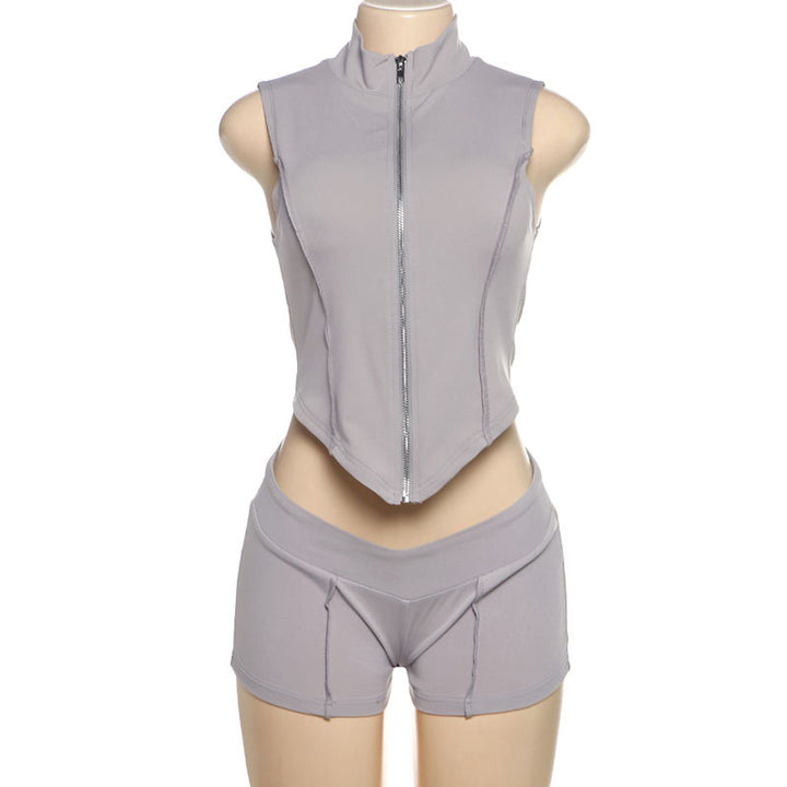 Damen Sportliches Zweiteiliges Set mit Stehkragen und kurzem Schnitt Echo Archiv