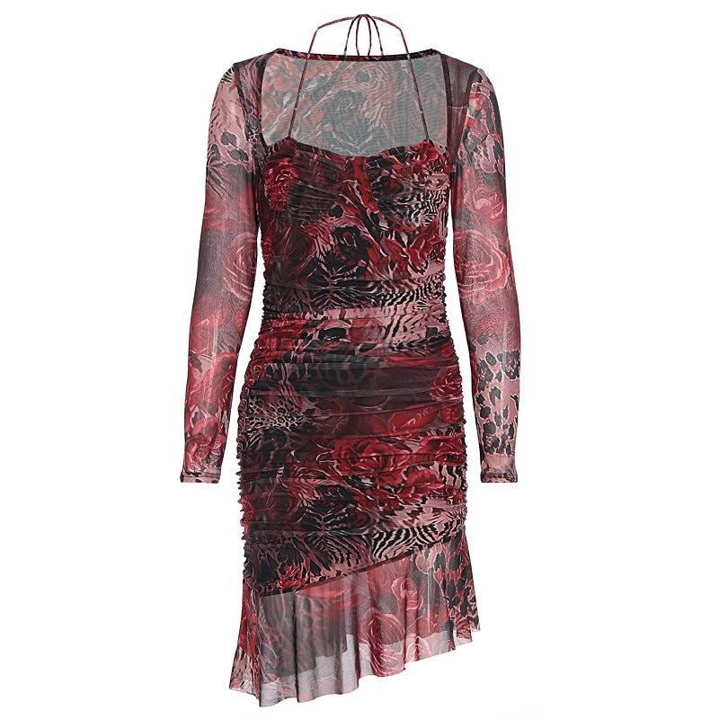 Damen figurbetontes Minimidi-Kleid mit transparentem Design und Blumenmuster Echo Archiv