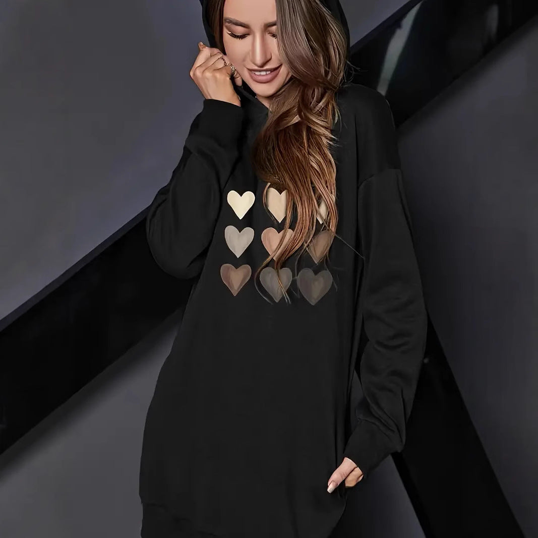 Damen Kapuzenkleid mit metallic Herz‑Print und oversized Sweatshirt‑Schnitt Echo Archiv
