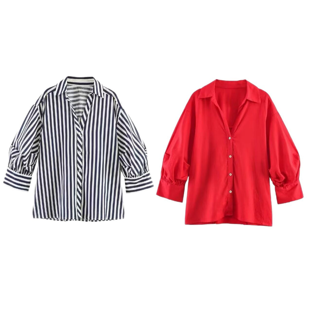 Damen Oversize-Bluse mit Ballonärmeln und Hemdkragen Echo Archiv