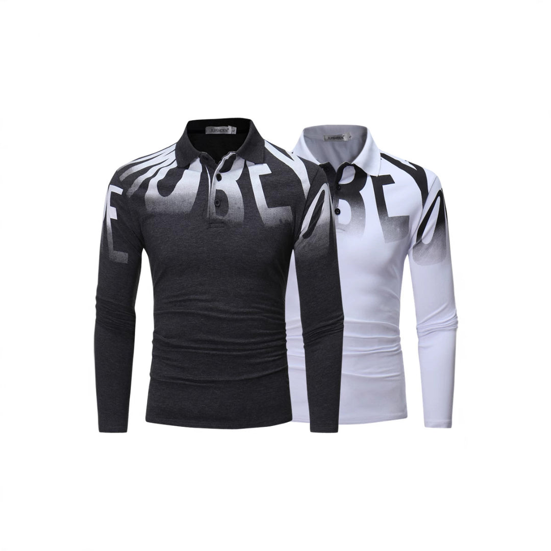 Herren nan Slim-Fit Langarm-Poloshirt mit großflächigem Typo-Print, Stretchkomfort und taillierter Silhouette Echo Archiv