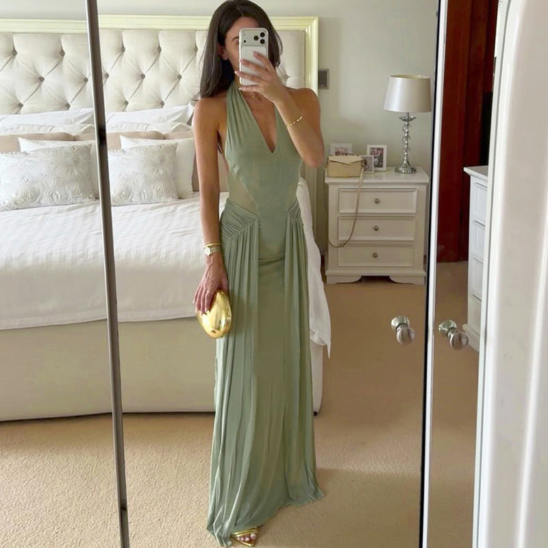 Damen Elegantes Maxikleid mit tiefem V-Ausschnitt und fließendem Rock Echo Archiv