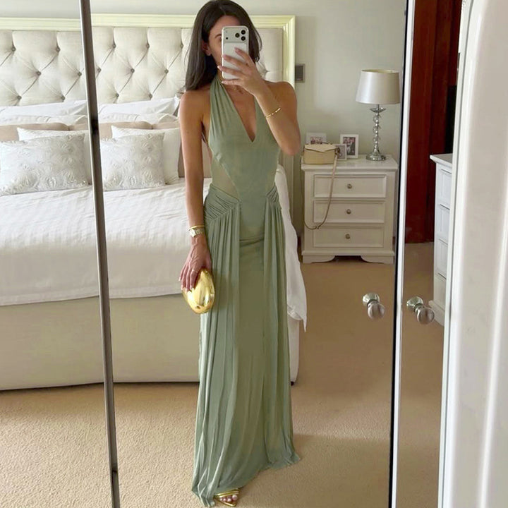 Damen Elegantes Maxikleid mit tiefem V-Ausschnitt und fließendem Rock Echo Archiv