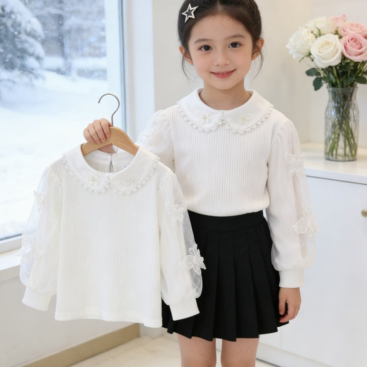 Damen Bluse mit eleganten Puffärmeln und Rüschenkragen Echo Archiv