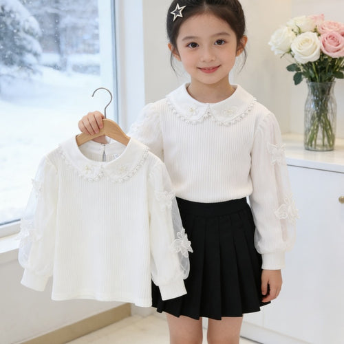 Damen Bluse mit eleganten Puffärmeln und Rüschenkragen Echo Archiv