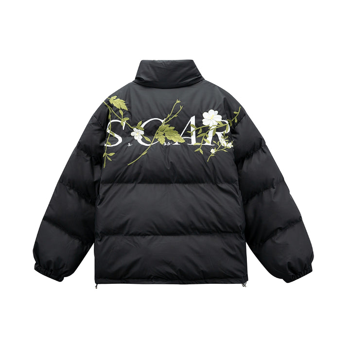 Damen Gepolsterte Oversize-Steppjacke mit Stehkragen und Blumenstickerei Echoarchiv