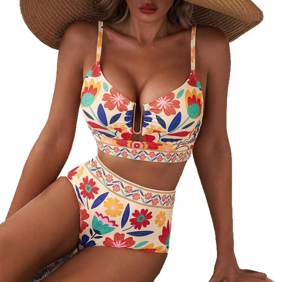 Damen Hoch geschnittener Bikini mit floralem Muster und Leo-Print Echo Archiv