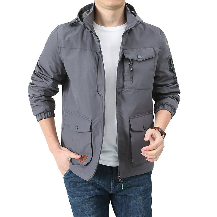 Herren Kapuzen-Fieldjacke aus leichtem Baumwollmix mit Multifunktions‑Taschen – Taviero