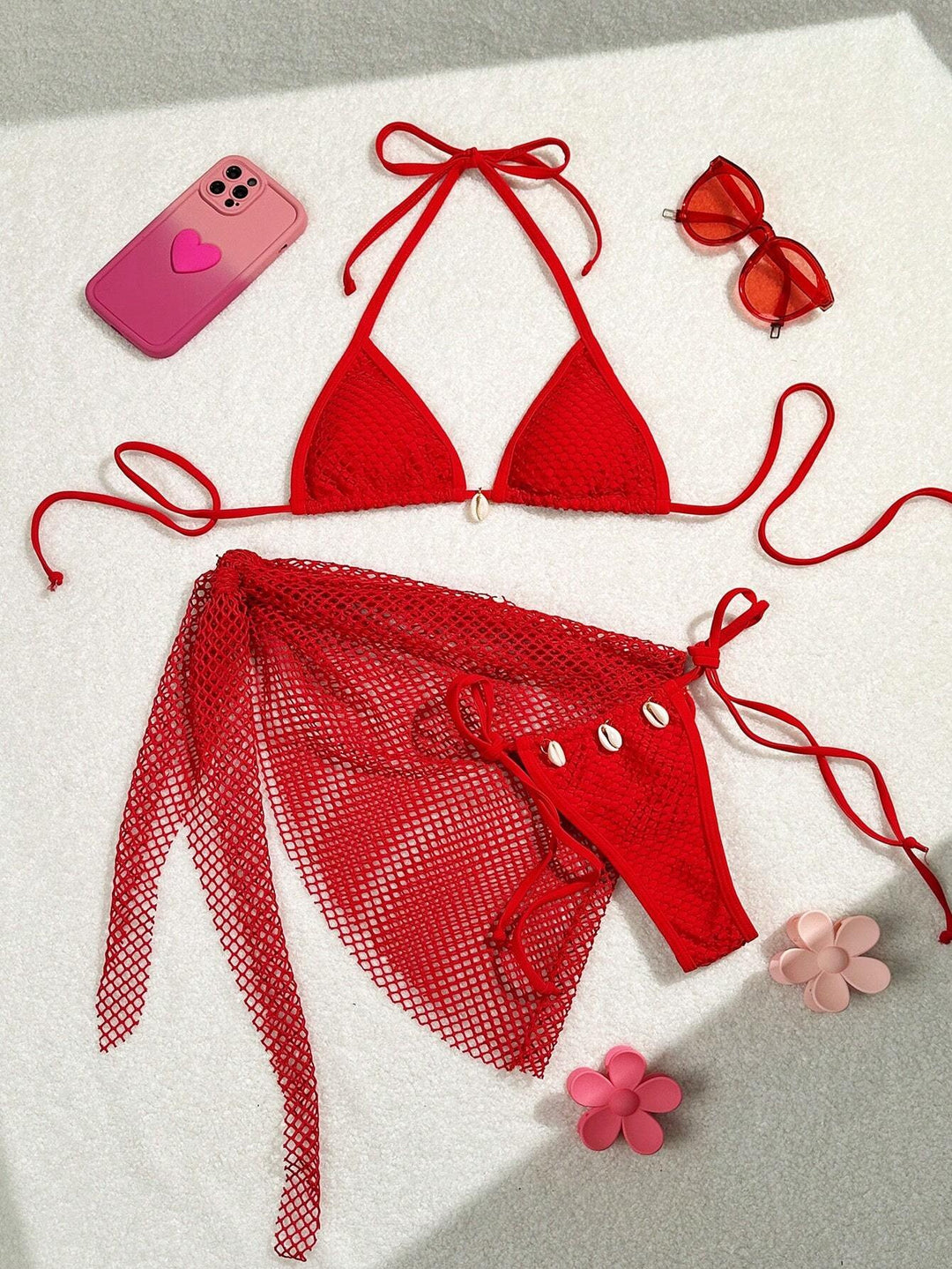 Damen Triangel-Bikini mit transparentem Netzgewebe und Schnürdetails Echo Archiv