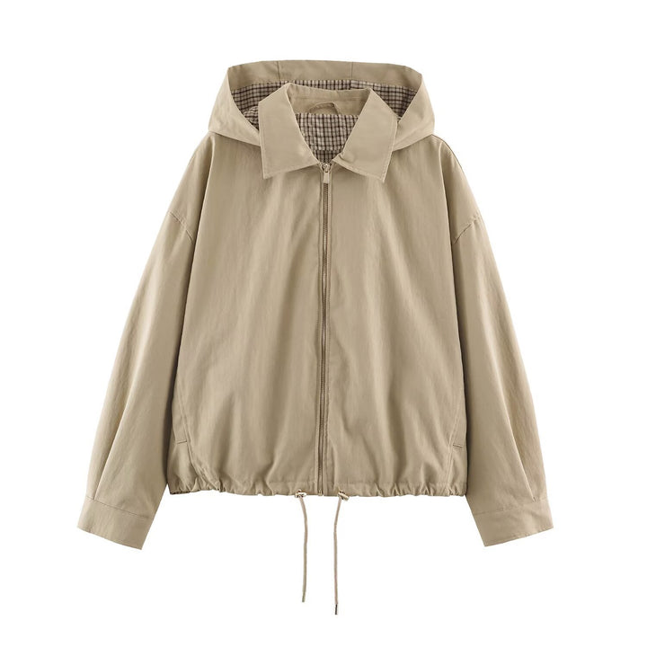 Damen Leichte Kapuzenjacke im Cropped-Oversize-Schnitt mit Tunnelzugsaum und verdecktem Reißverschluss Echoarchiv