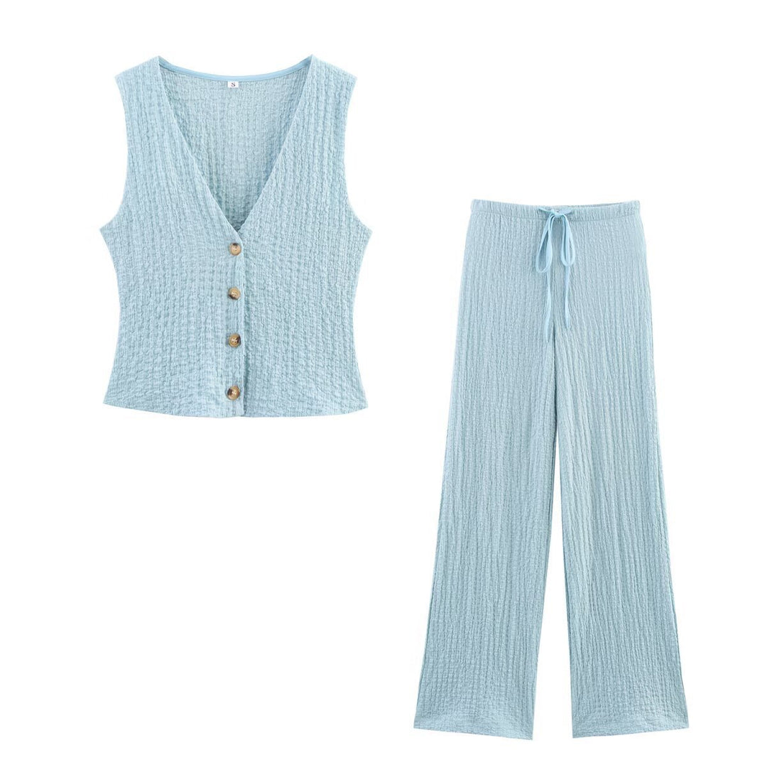 Damen nan leichte Crinkle-Loungebuxe mit weitem Bein und Tunnelzug Echo Archiv