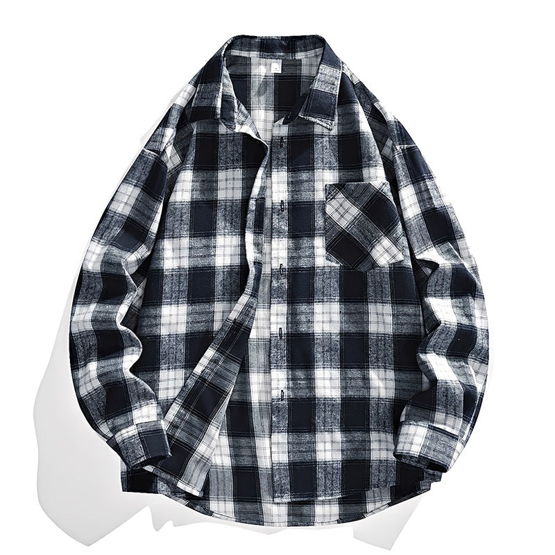 Herren Oversize karierte Flanellhemdjacke mit Brusttasche & abgerundetem Saum Echo Archiv