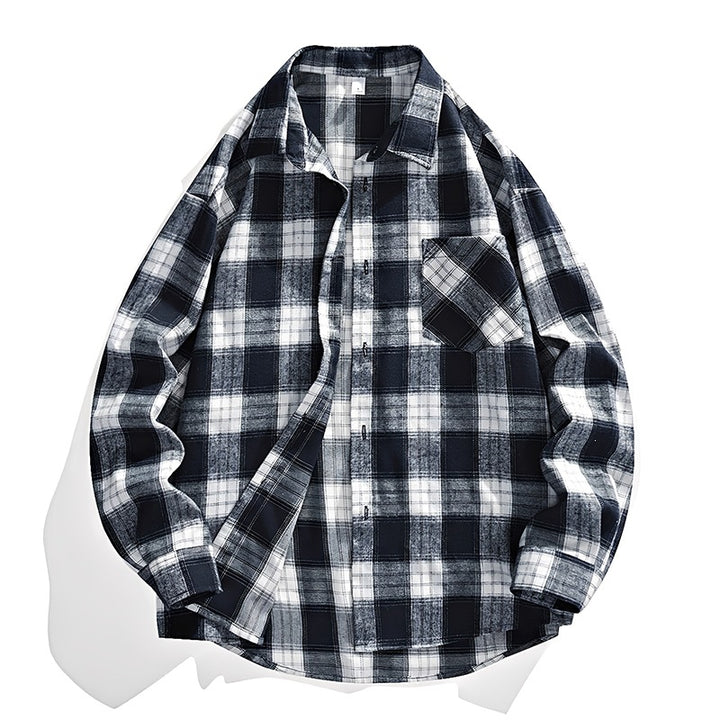 Herren Oversize karierte Flanellhemdjacke mit Brusttasche & abgerundetem Saum Echo Archiv