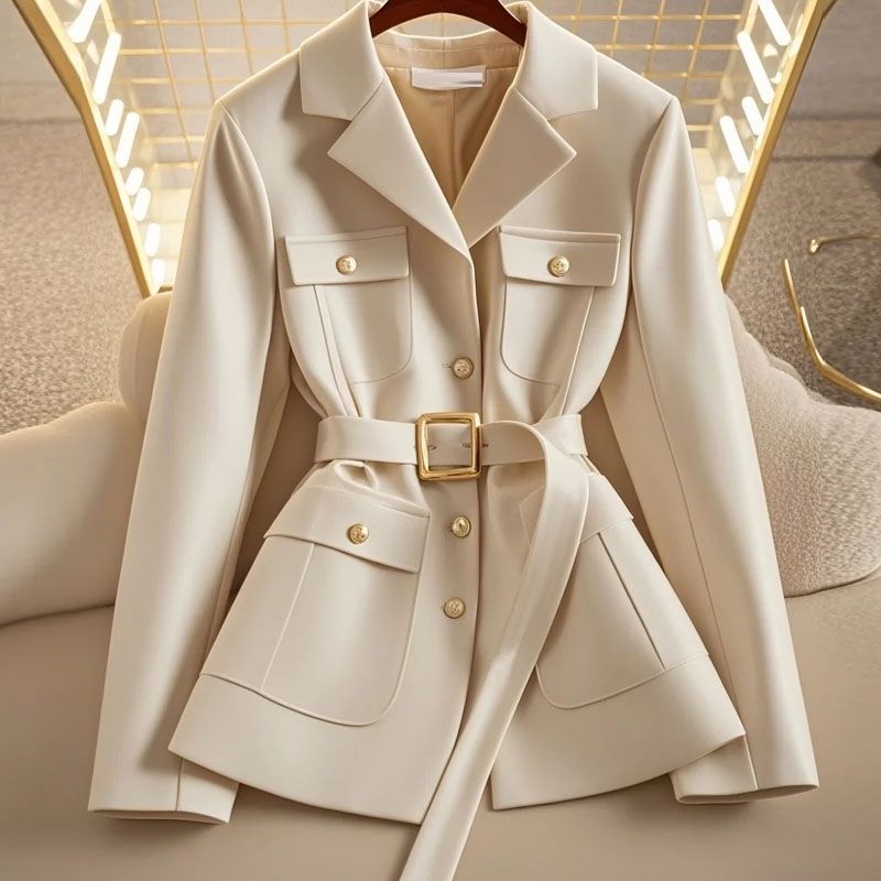 Damen Modischer Blazer mit Taillengürtel und Taschen Echo Archiv