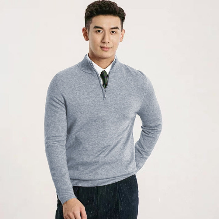 Herren Feiner Halbzip-Strickpullover mit Stehkragen und gerippten Bündchen Echoarchiv