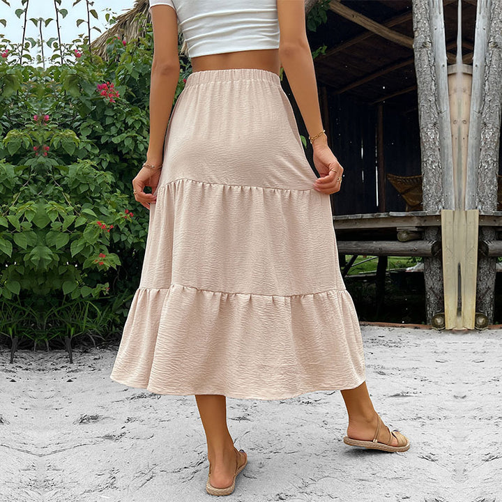 Damen Stufen-Midirock mit durchgehender Knopfleiste und hohem Bund – Rosévia