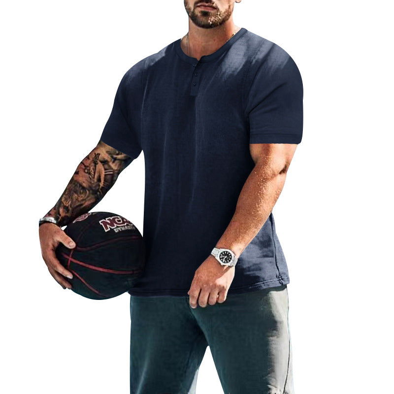 Herren lässiges Kurzarm-Henley-Shirt mit hochwertigem Baumwoll-Mix und praktischem Knopfdesign Echoarchiv