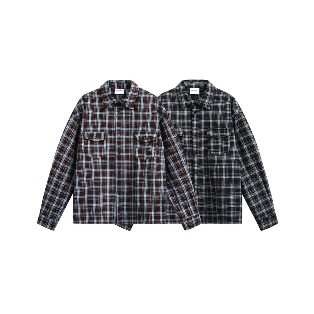 Herren Karierter Flanell-Overshirt-Jacke mit aufgesetzten Brusttaschen Echoarchiv