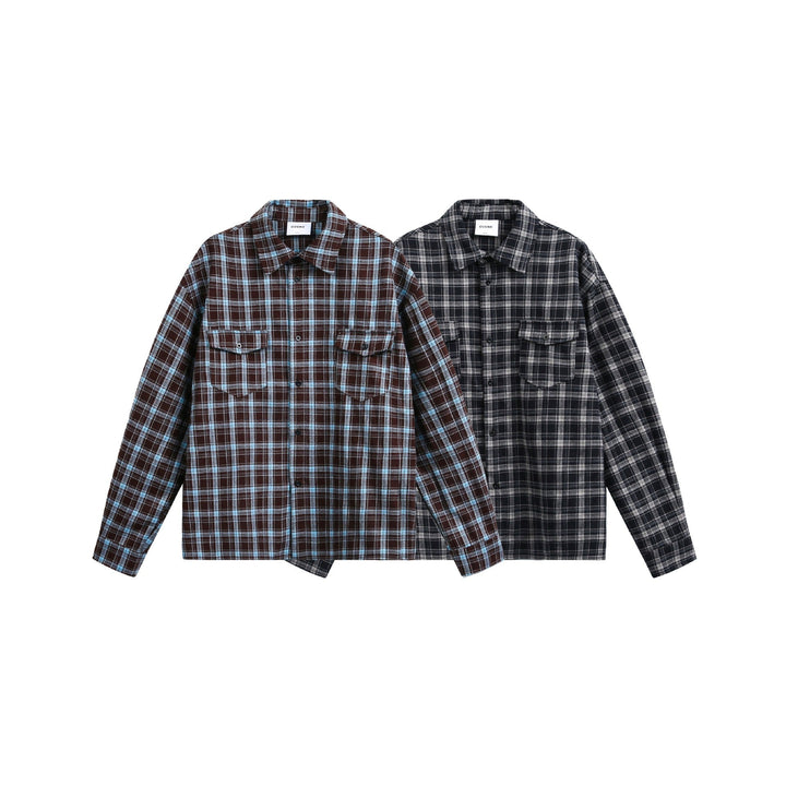 Herren Karierter Flanell-Overshirt-Jacke mit aufgesetzten Brusttaschen Echoarchiv