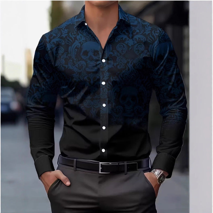 Herren Langarmhemd mit auffälligem Totenkopf-Design Echoarchiv