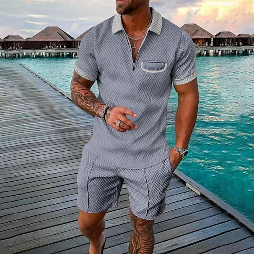 Herren Kurzarm-Muster Polo und Shorts Set Echoarchiv