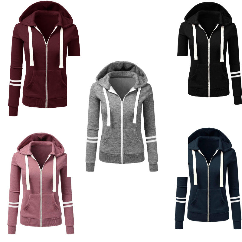 Damen Kapuzenjacke mit Reißverschluss, Kängurutasche und Kontraststreifen Echo Archiv
