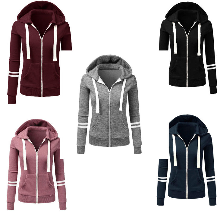 Damen Kapuzenjacke mit Reißverschluss, Kängurutasche und Kontraststreifen Echo Archiv