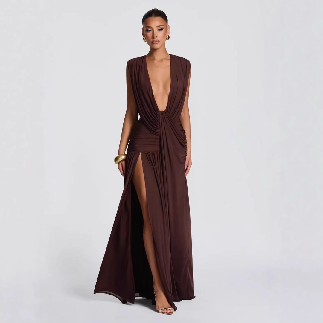 Damen Elegantes tief ausgeschnittenes Abendkleid mit Raffung Echo Archiv