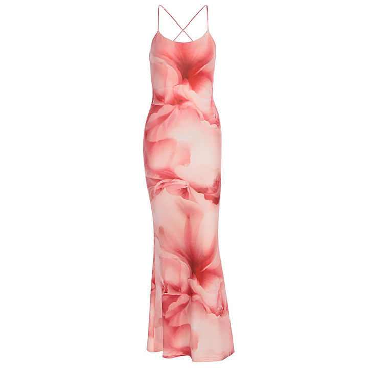 Damen langes Kleid mit floralem Design und Spaghettiträgern Echo Archiv