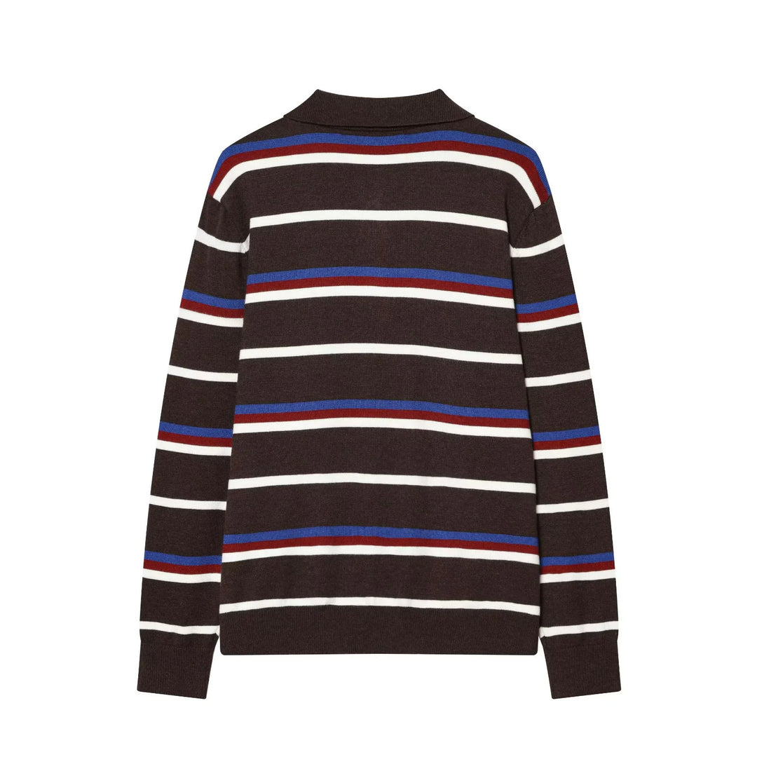 Damen gestreifter Poloshirt-Pullover mit Troyerkragen und dezenter Knopfleiste – Mavelle
