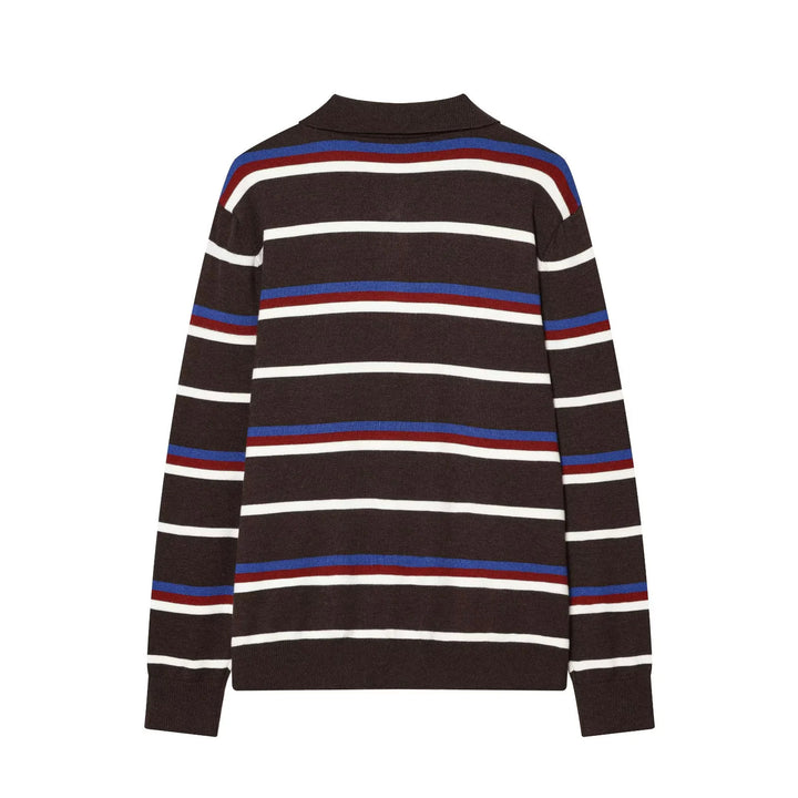 Damen gestreifter Poloshirt-Pullover mit Troyerkragen und dezenter Knopfleiste – Mavelle