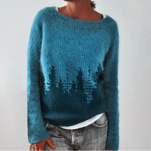 Damen nan gemusterter Norwegerstrickpullover mit weitem Rundhalsausschnitt und lässigem Oversize-Schnitt Echo Archiv