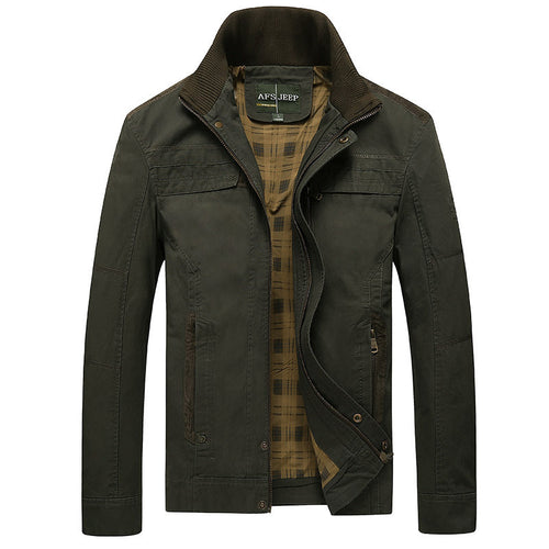 Herren Canvas-Übergangsjacke mit Rippenkragen, verdecktem Reißverschluss und kariertem Innenfutter – Taviero