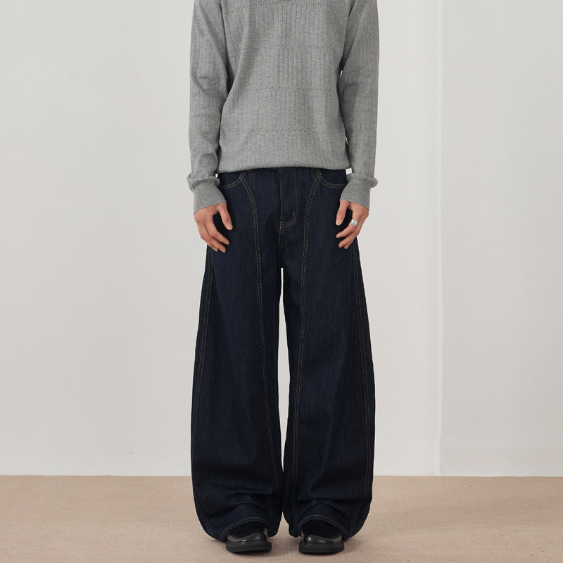 Herren Extraweite Denim-Palazzohose mit vertikalen Nahtpaneelen und bodenlanger Silhouette Echo Archiv