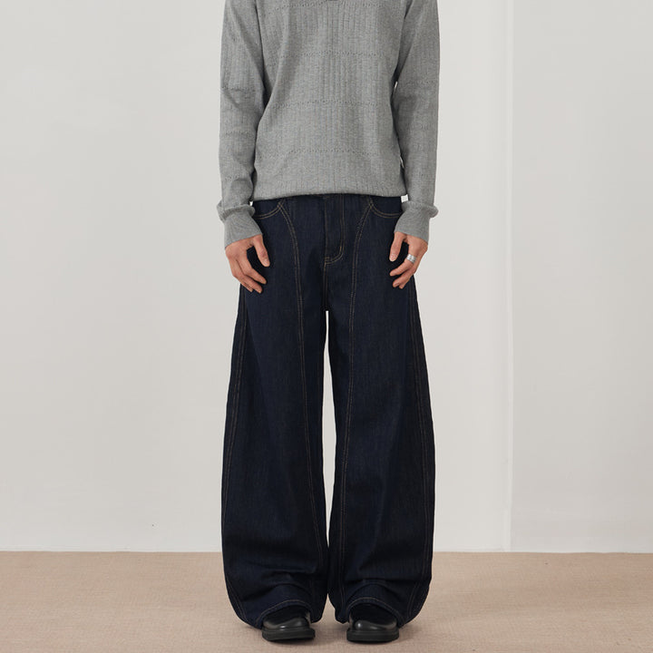 Herren Extraweite Denim-Palazzohose mit vertikalen Nahtpaneelen und bodenlanger Silhouette Echo Archiv