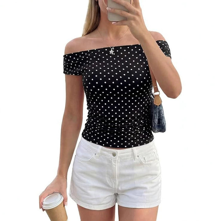 Damen Schulterfreies tailliertes Polka‑Dot Top mit geraffter Seitennaht Echo Archiv