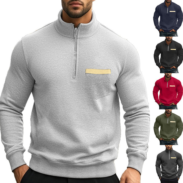 Herren Sportlicher Pullover mit halbem Reißverschluss und Kontrastbrusttasche Echoarchiv