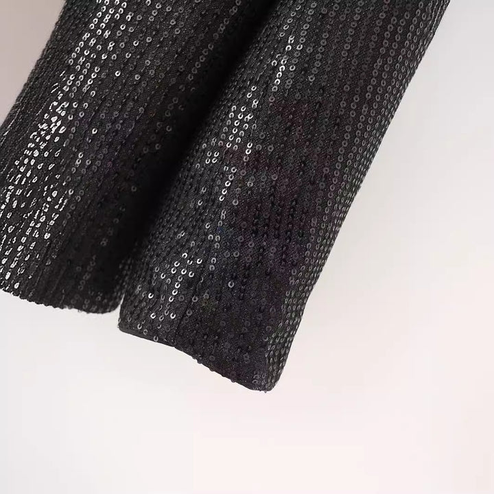 Damen nan taillierter Pailletten-Blazer mit Satin-Schalkragen und Pattentaschen Echo Archiv