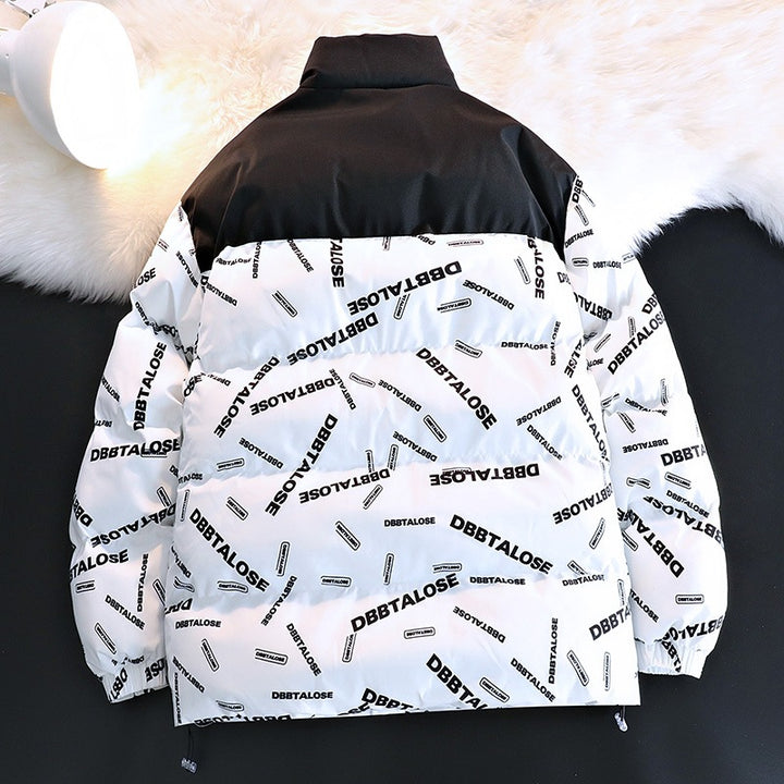 Unisex Gepolsterte Steppjacke mit Allover‑Logoprint, hohem Stehkragen & verstellbarem Saum Echo Archiv