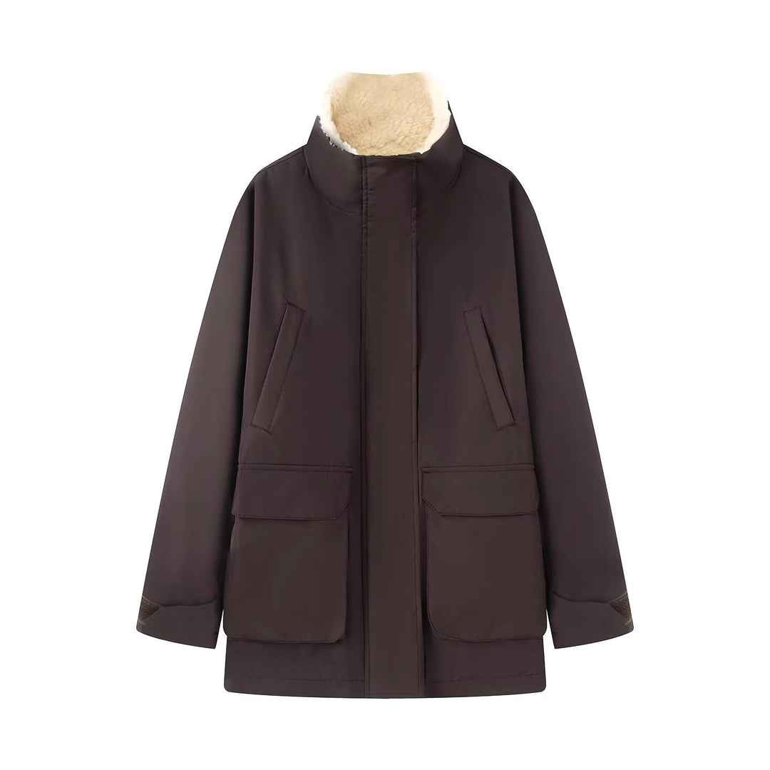 Damen Wattierte Parka‑Jacke mit hohem Teddykragen und aufgesetzten Klappentaschen Echo Archiv