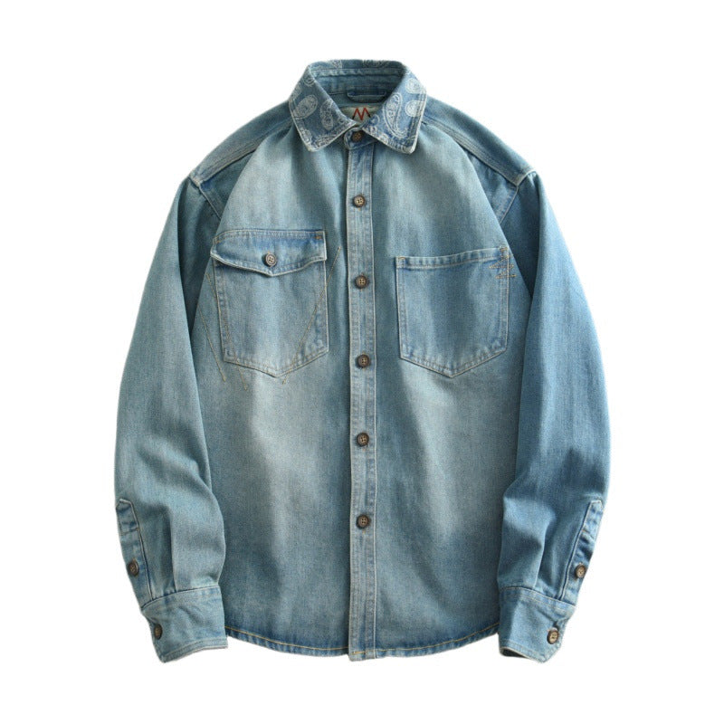 Unisex Overshirt aus gewaschenem Denim mit Relaxed‑Schnitt und Pattentaschen Echoarchiv