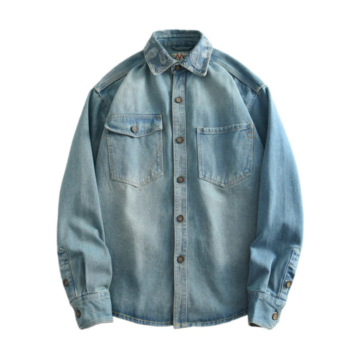Unisex Overshirt aus gewaschenem Denim mit Relaxed‑Schnitt und Pattentaschen Echoarchiv