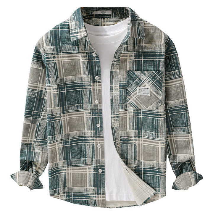 Herren Kariertes Hemdjacken-Overshirt aus Baumwollmix mit texturierter Webstruktur und Brusttasche Echoarchiv