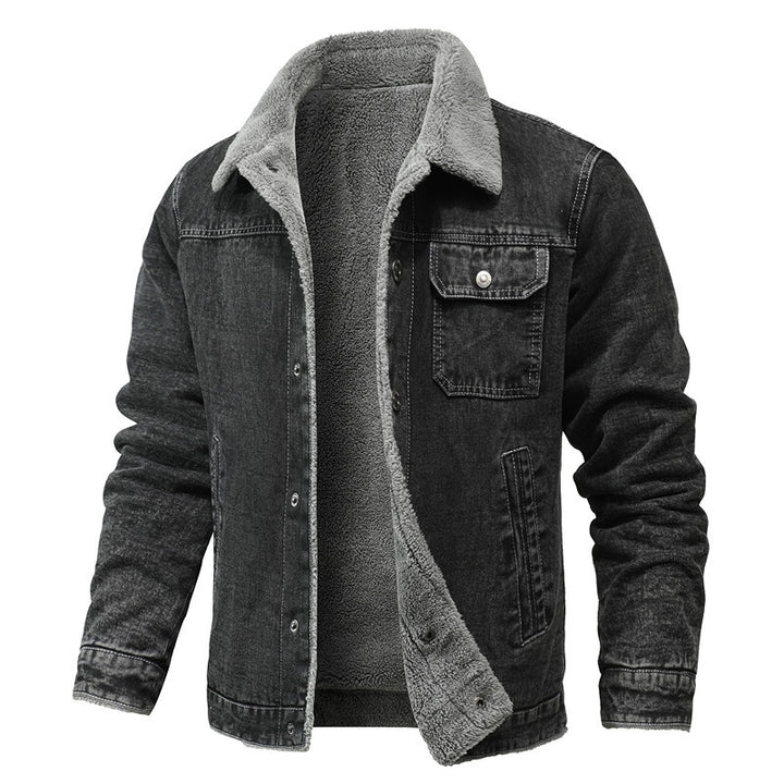 Herren gewaschene Denim-Workerjacke mit Teddyfutter und eingelassenen Seitentaschen Echoarchiv