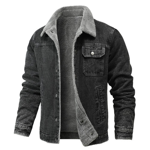 Herren gewaschene Denim-Workerjacke mit Teddyfutter und eingelassenen Seitentaschen Echoarchiv