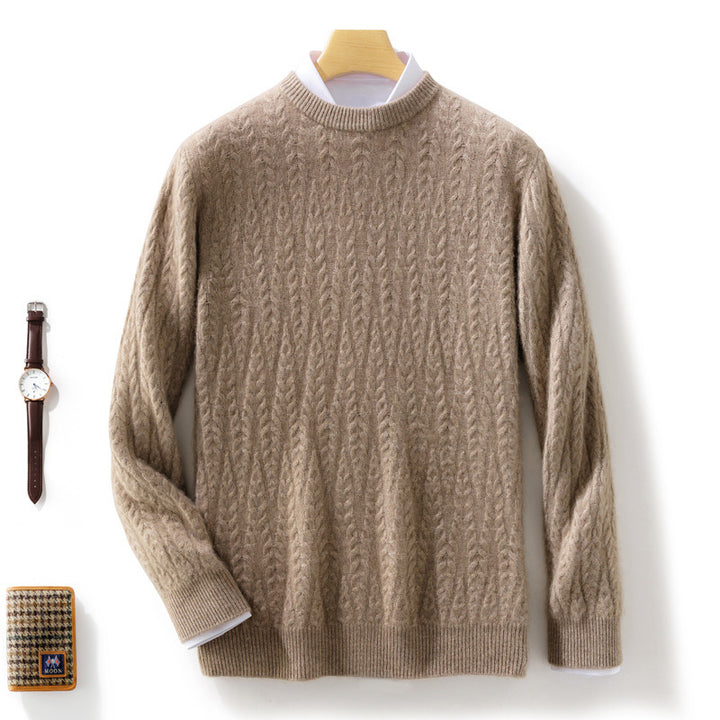 Herren gehobener Zopfstrickpullover mit Rundhals und Merino‑Mischung Echoarchiv