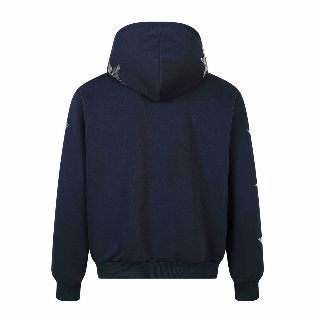 Damen Kapuzenjacke mit Strassstern-Applikationen und durchgehendem Reißverschluss Echoarchiv