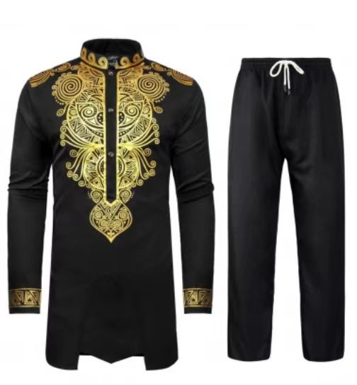 Herren elegantes Set mit kunstvoller Stickerei und bequemen Hosen Echoarchiv
