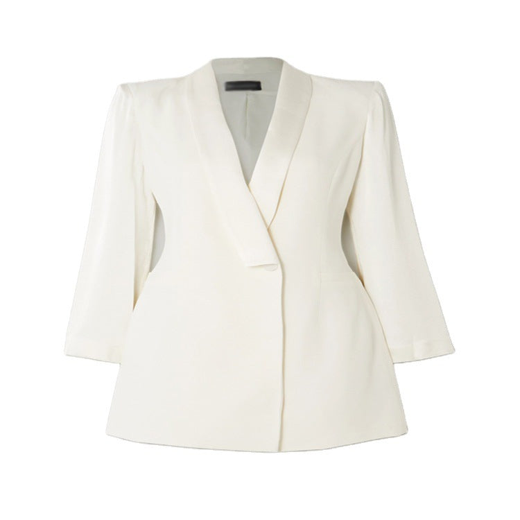Damen Elegantes tailliertes Blazerkleid mit Schalkragen und tiefem V‑Ausschnitt Echoarchiv